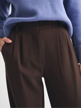 Abercrombie & Fitch Dark Brown Pleated Wide-Leg Trousers